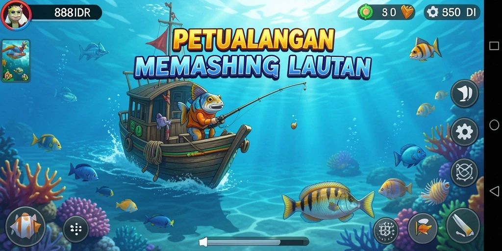 Screenshot menampilkan aksi memancing yang seru di laut.