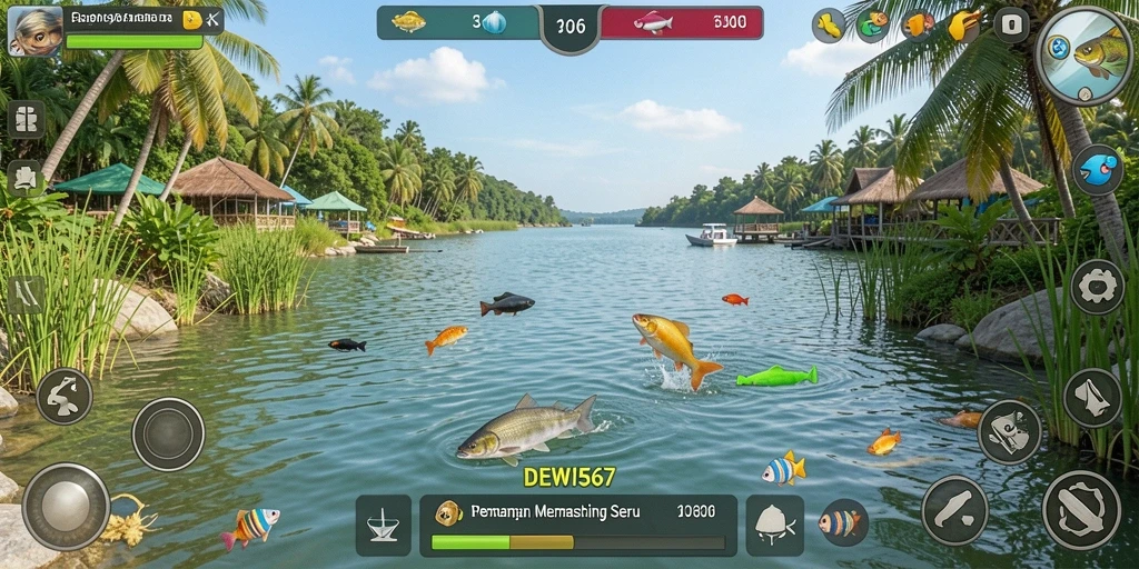 Gameplay DEWI567 menampilkan aksi memancing yang seru dan memikat.