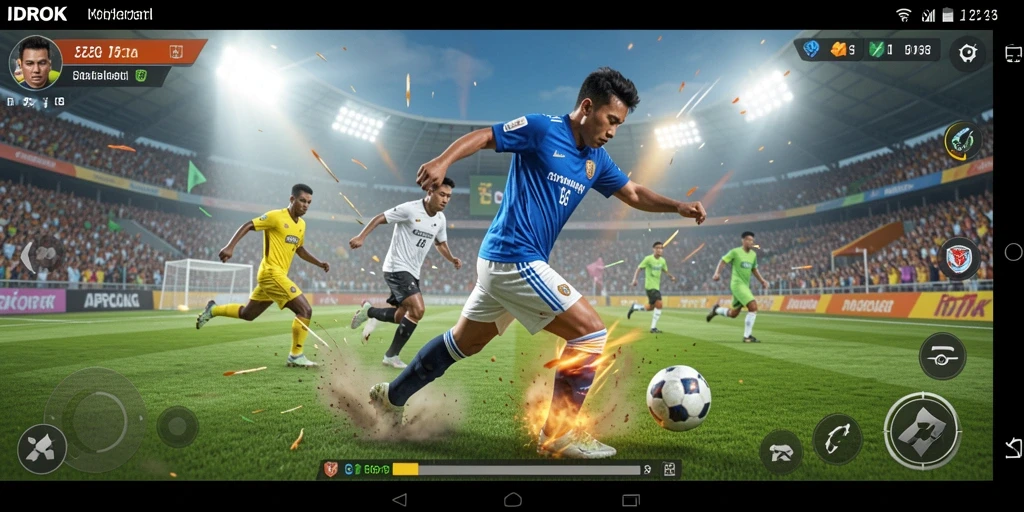 Tampilan gameplay seru dalam IDROK yang menggambarkan pertandingan sepak bola.