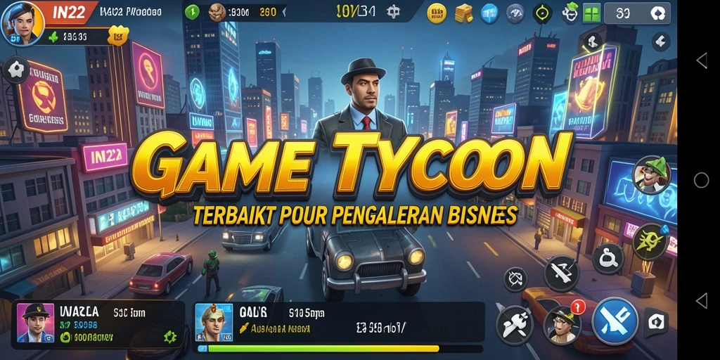 Screenshot gameplay IN22 menampilkan aksi manajemen bisnis yang menarik.