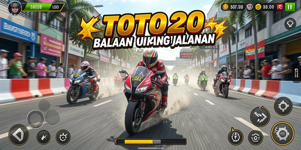 Gameplay seru TOTO20 dengan aksi balapan motor yang mendebarkan.